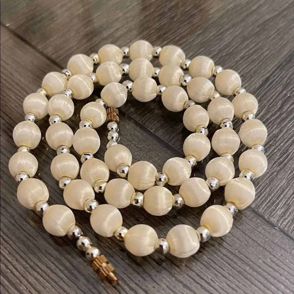 Vintage Satin Thread Wrapped Beaded Necklace 20 5/8”